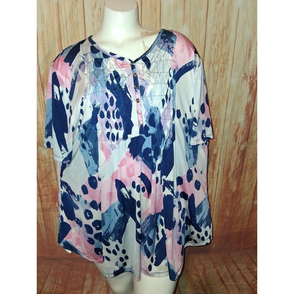 NTouch Multicolor Floral Short Sleeve V-neck Blouse Sz 1X